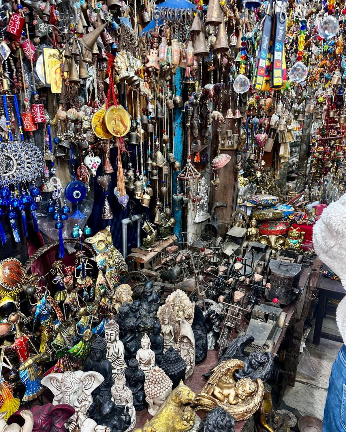 Shop packed with Buddha statues, evil eyes, and decorative items