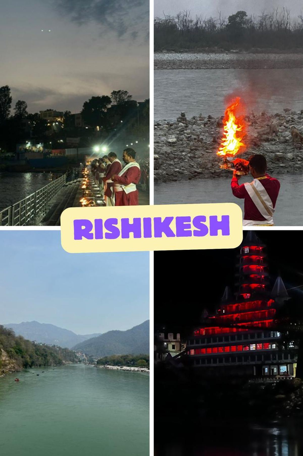 Rishikesh Ganga Aarti ceremony and temple collage