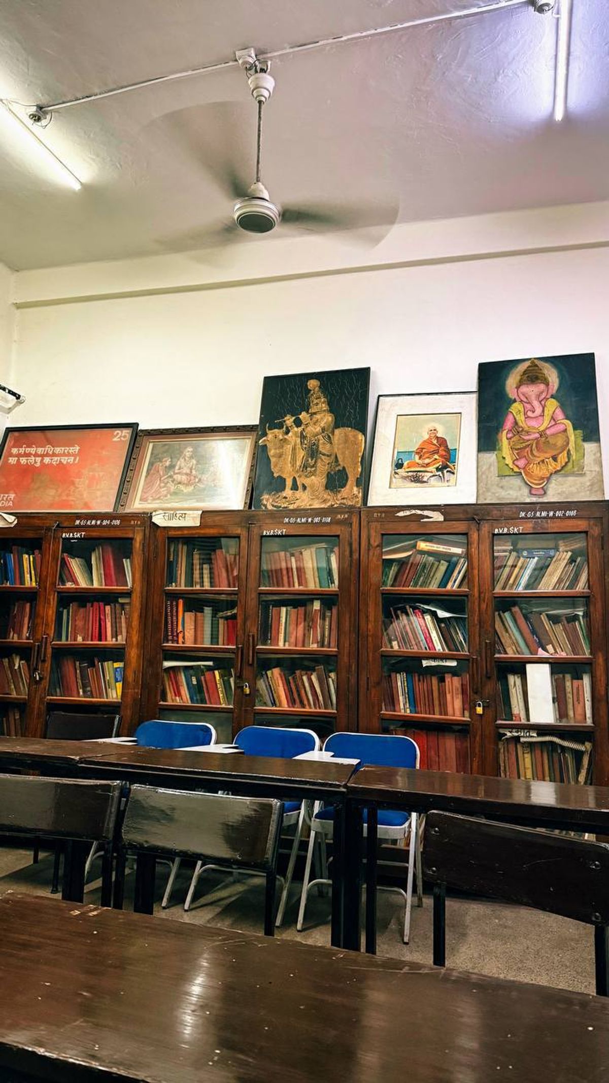 Traditional classroom with religious artwork