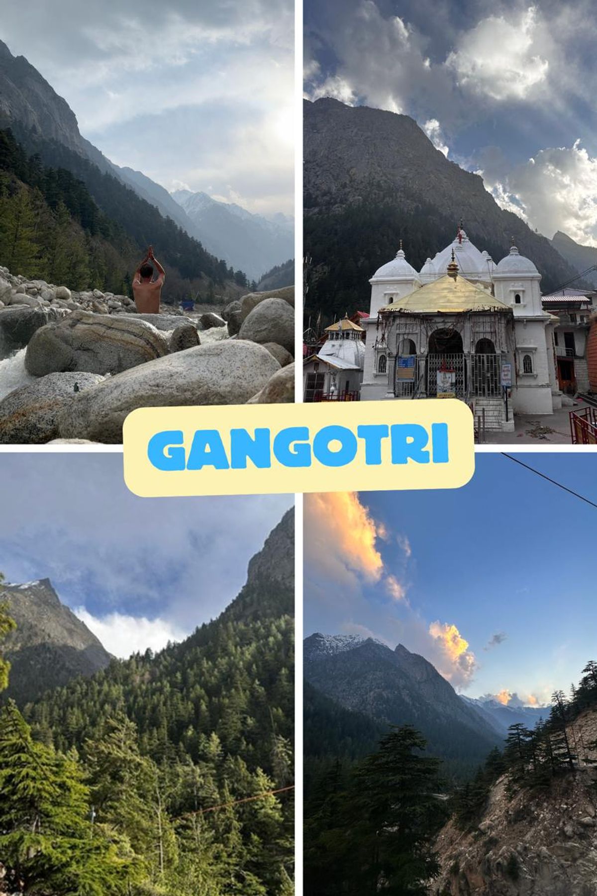 Gangotri temple and Himalayan mountains collage