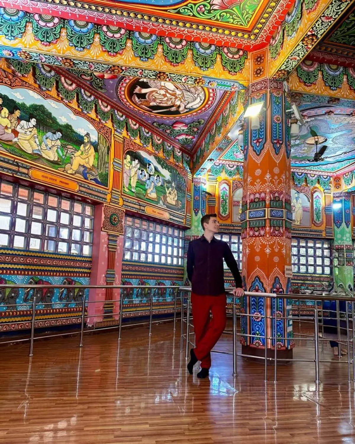 Colorful interior of Sandipani Ashram with murals