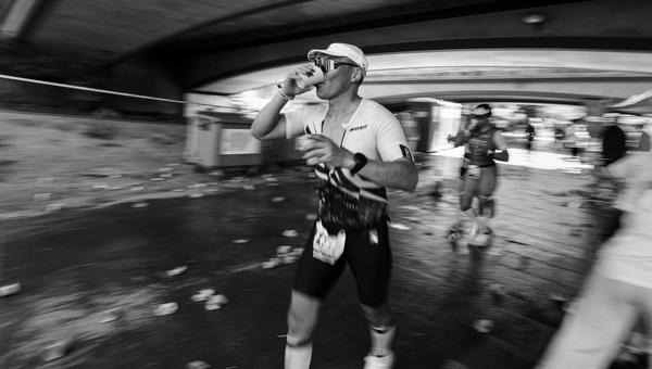 Endurance athletes racing at an Ironman 70.3 triathlon, where hydration and electrolyte choices matter
