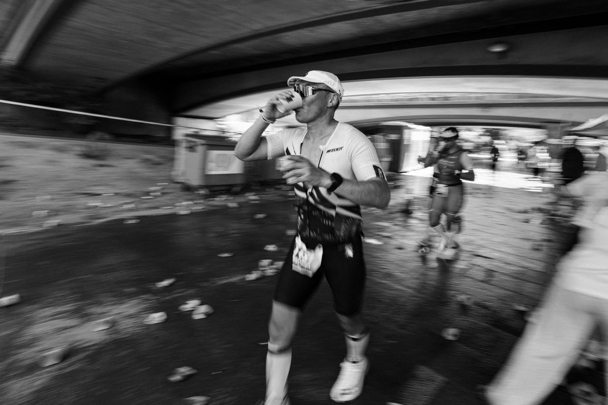 Endurance athletes racing at an Ironman 70.3 triathlon, where hydration and electrolyte choices matter