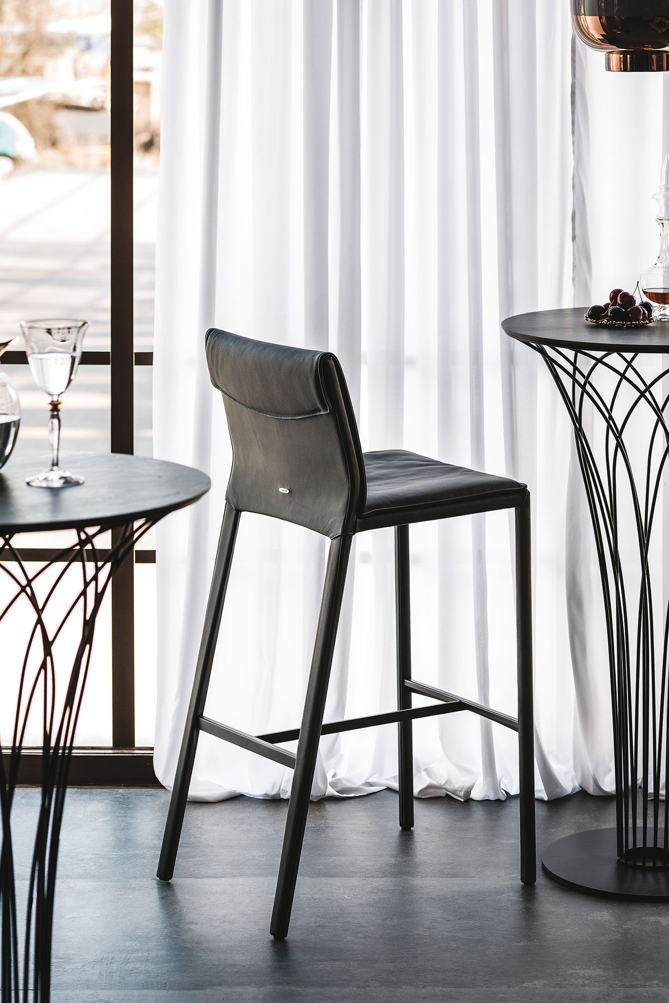 Modern Italian Spider Web Design Bar Stool By UpOn - Fixed Height, High Gloss, 29.2" Seat, Many Colors