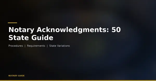 Complete Guide to Notary Acknowledgments: hero image showing a notary seal icon and document with the Notary Guide brand