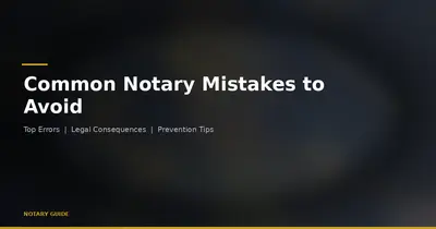 Common Notary Mistakes: hero image showing a shield with checkmark icon and warning triangle with the Notary Guide brand