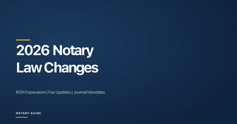 2026 Notary Law Changes: hero image showing legislative document icon with the Notary Guide brand