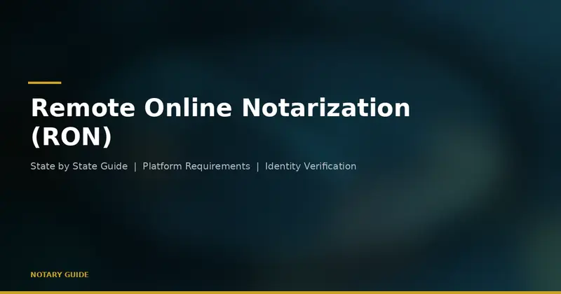 Remote Online Notarization guide: hero image showing a video screen icon with a person silhouette and the Notary Guide brand