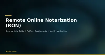 Remote Online Notarization guide: hero image showing a video screen icon with a person silhouette and the Notary Guide brand