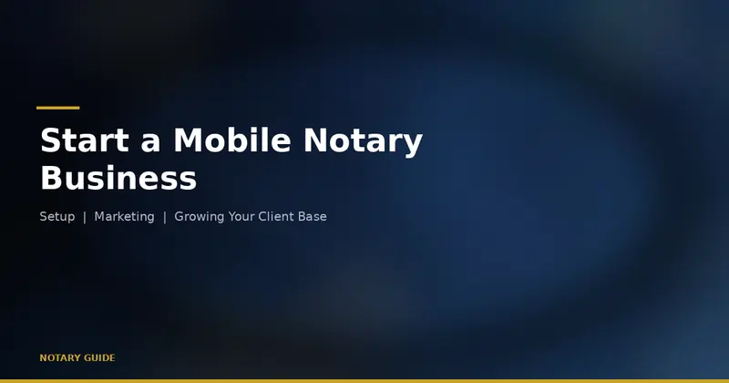 Starting a Mobile Notary Business: hero image showing a vehicle icon with a document and the Notary Guide brand