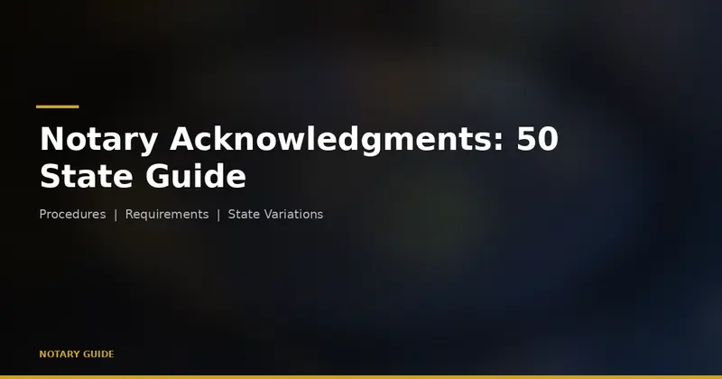 Complete Guide to Notary Acknowledgments: hero image showing a notary seal icon and document with the Notary Guide brand