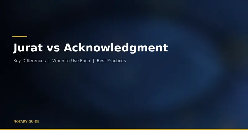 Jurat vs Acknowledgment: hero image showing two documents side by side with the Notary Guide brand