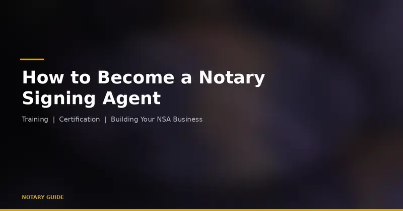 How to Become a Notary Signing Agent: hero image showing a briefcase icon with the Notary Guide brand