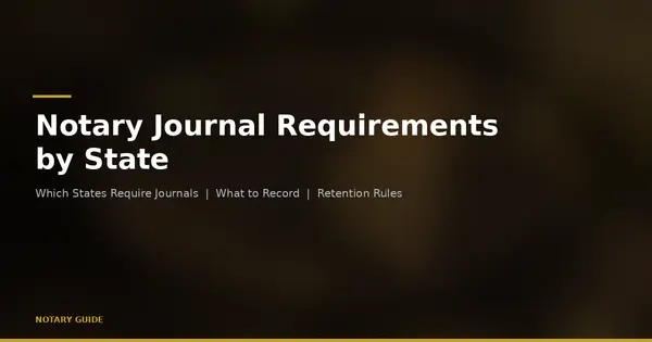 Notary Journal Requirements by State: hero image showing an open journal book icon with the Notary Guide brand