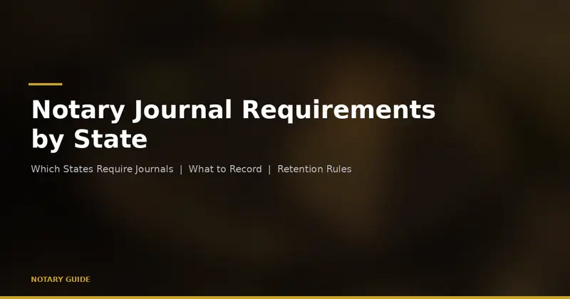 Notary Journal Requirements by State: hero image showing an open journal book icon with the Notary Guide brand
