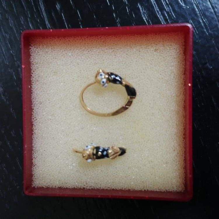 Gorgeous gold earrings with black and white detailing