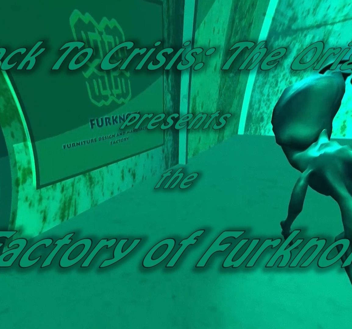 Image with a 3d alien reads "Back to Crisis: The Origin presents Factory of Furknots"