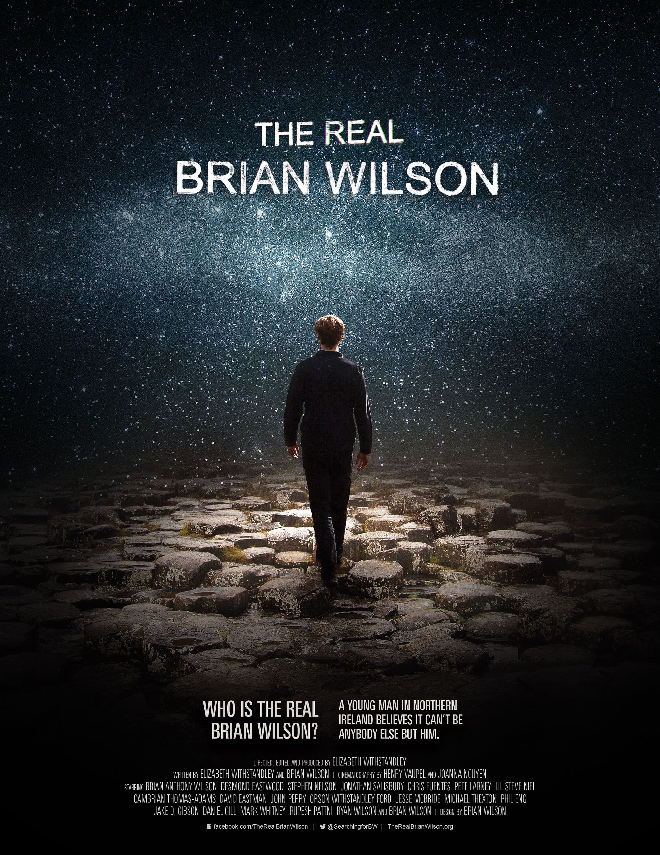 The Real Brian Wilson poster - back view of a man walking on a rocky road against a background of stars