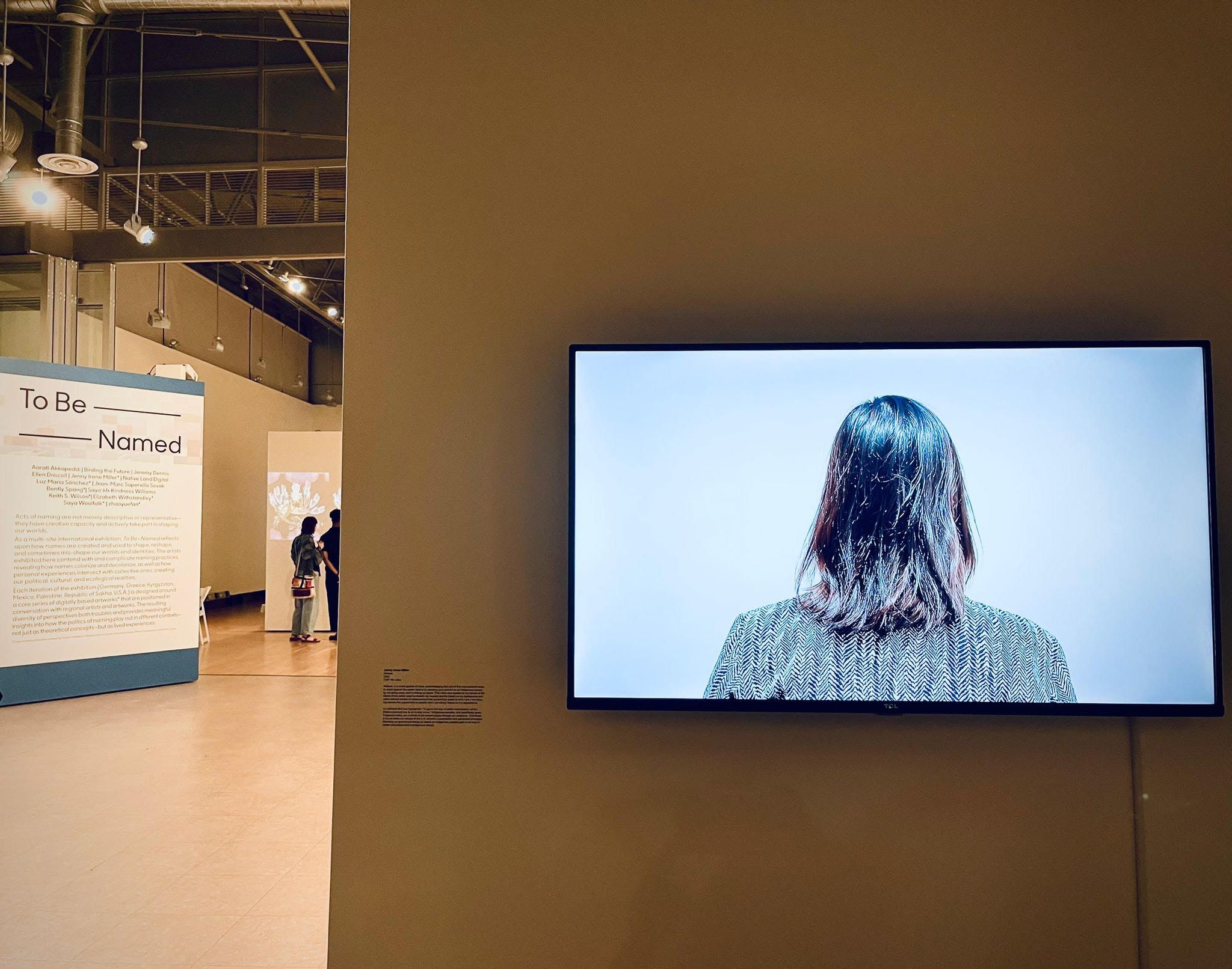 A video screen shows the back of a person's head.