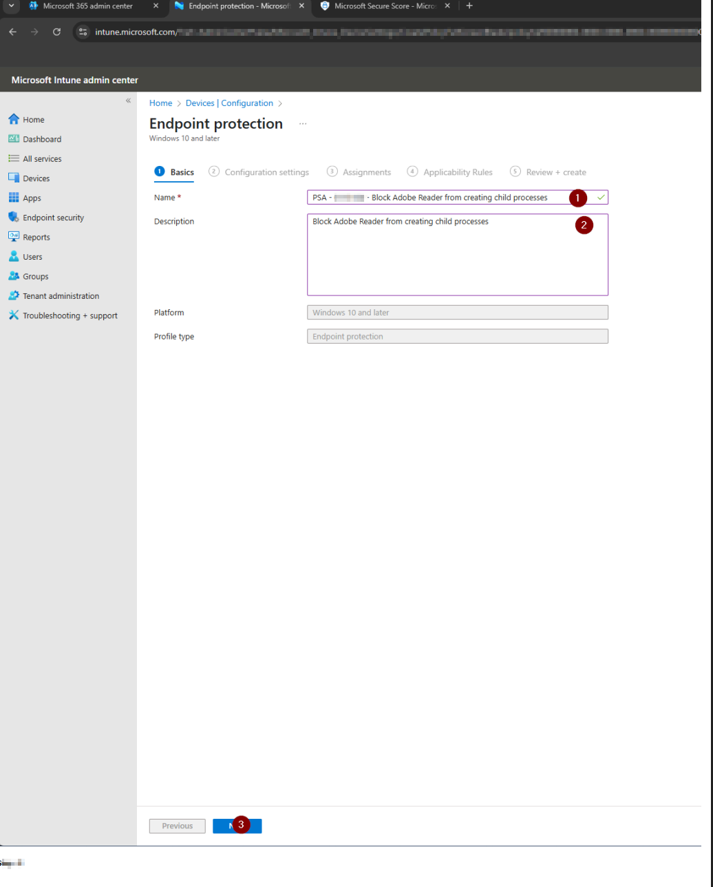 Add Name and Description at Endpoint Protection