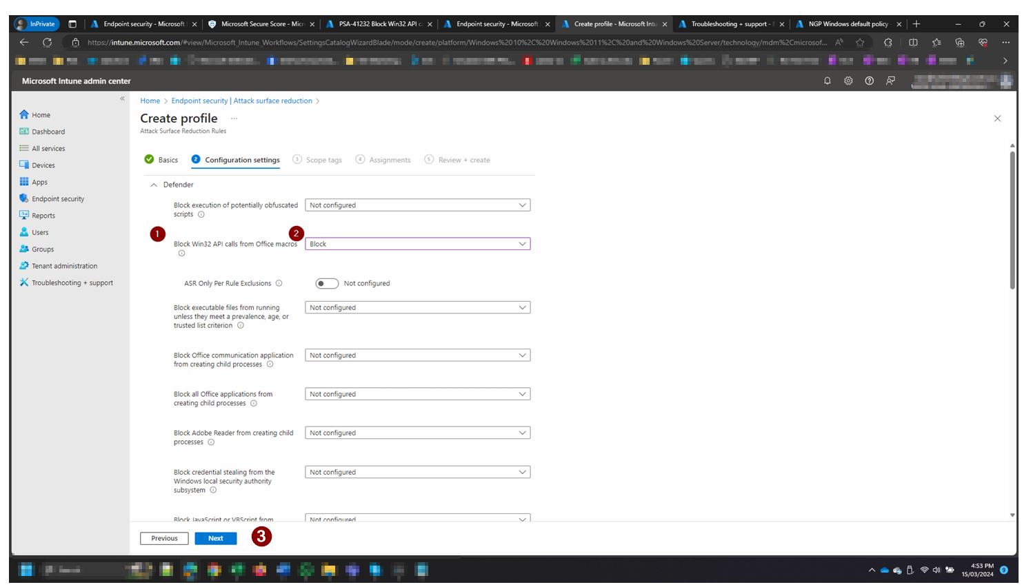 Set the Win32 API rule to Block