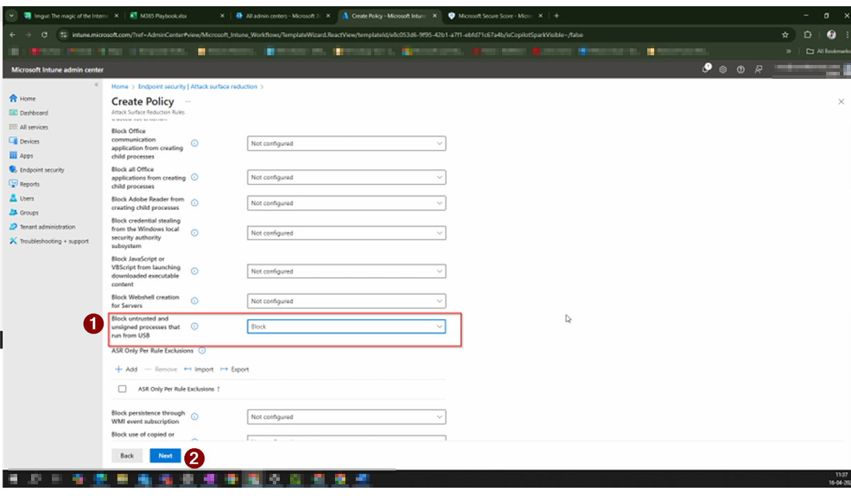 Set the Block USB rule to Block