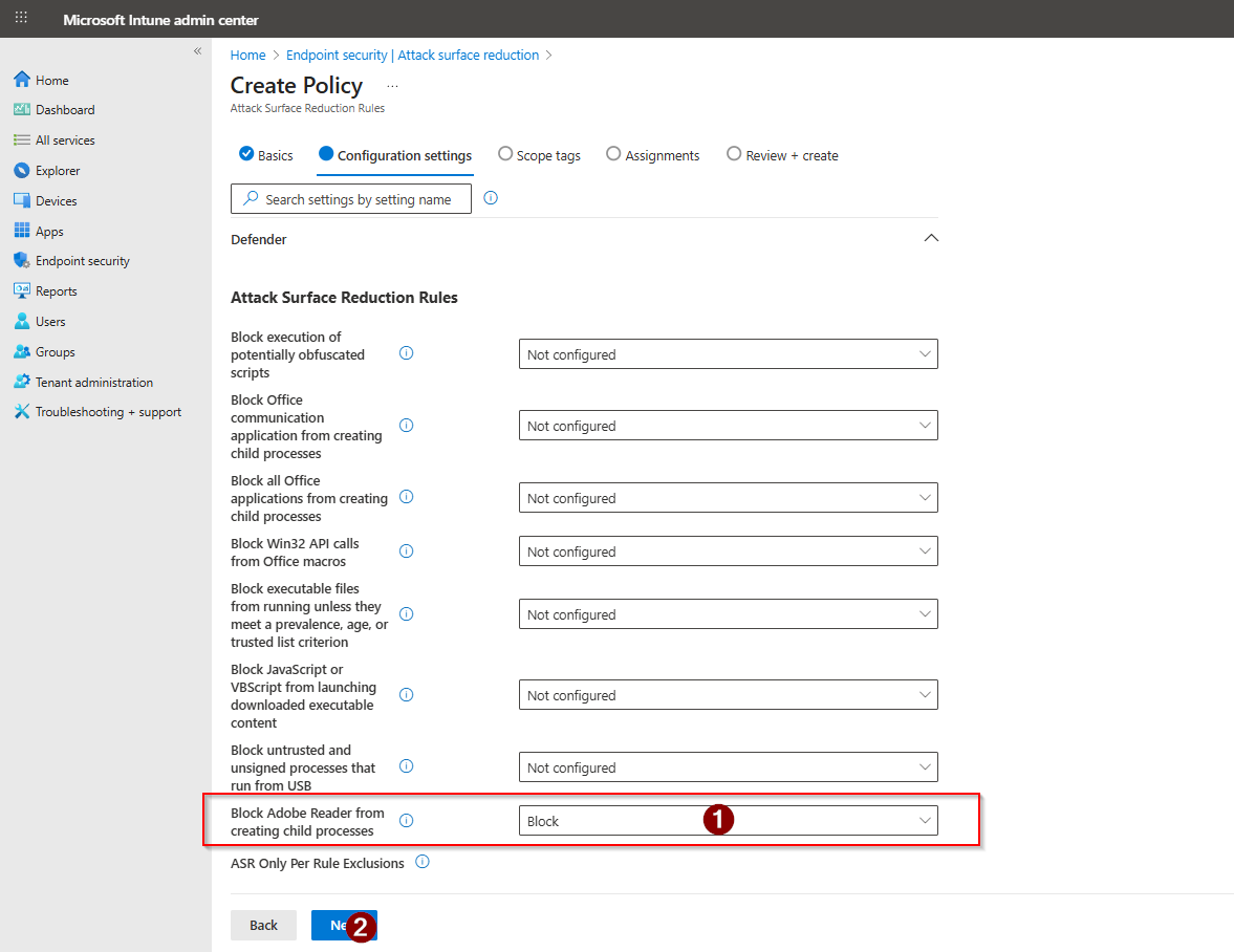 Locate the Adobe Reader rule