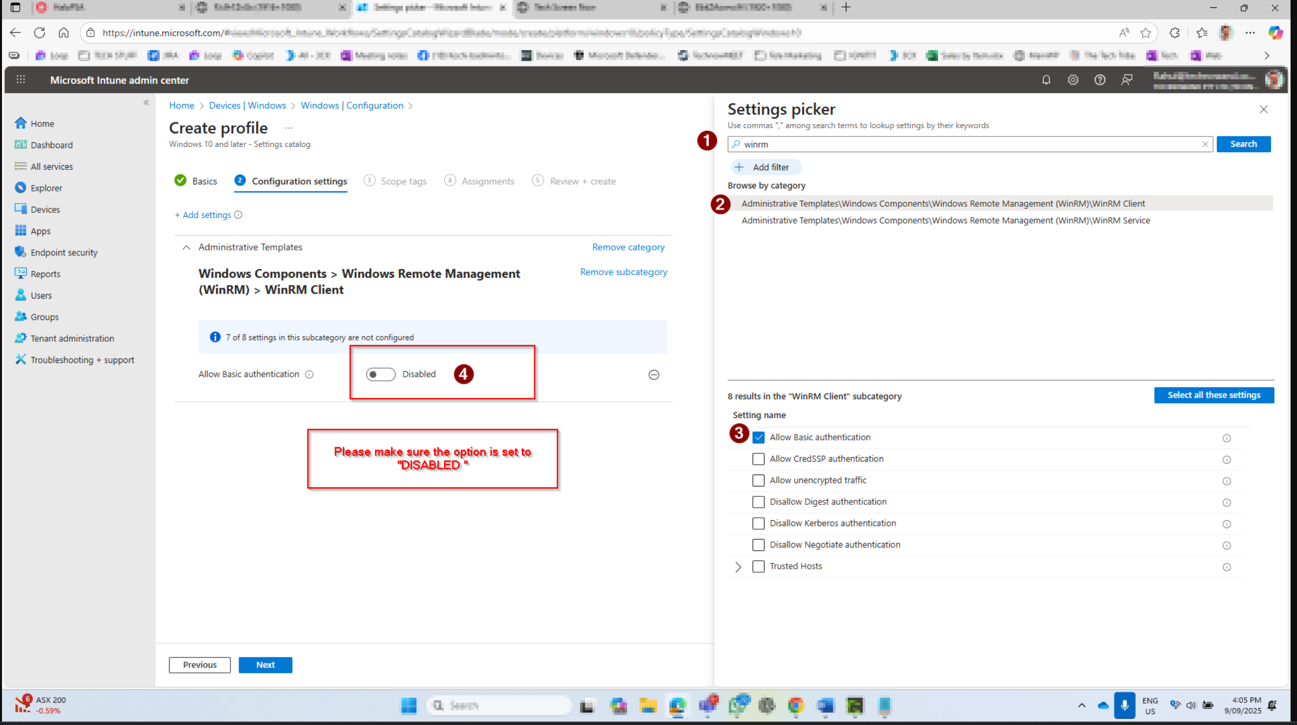 Search for the WinRM Client setting