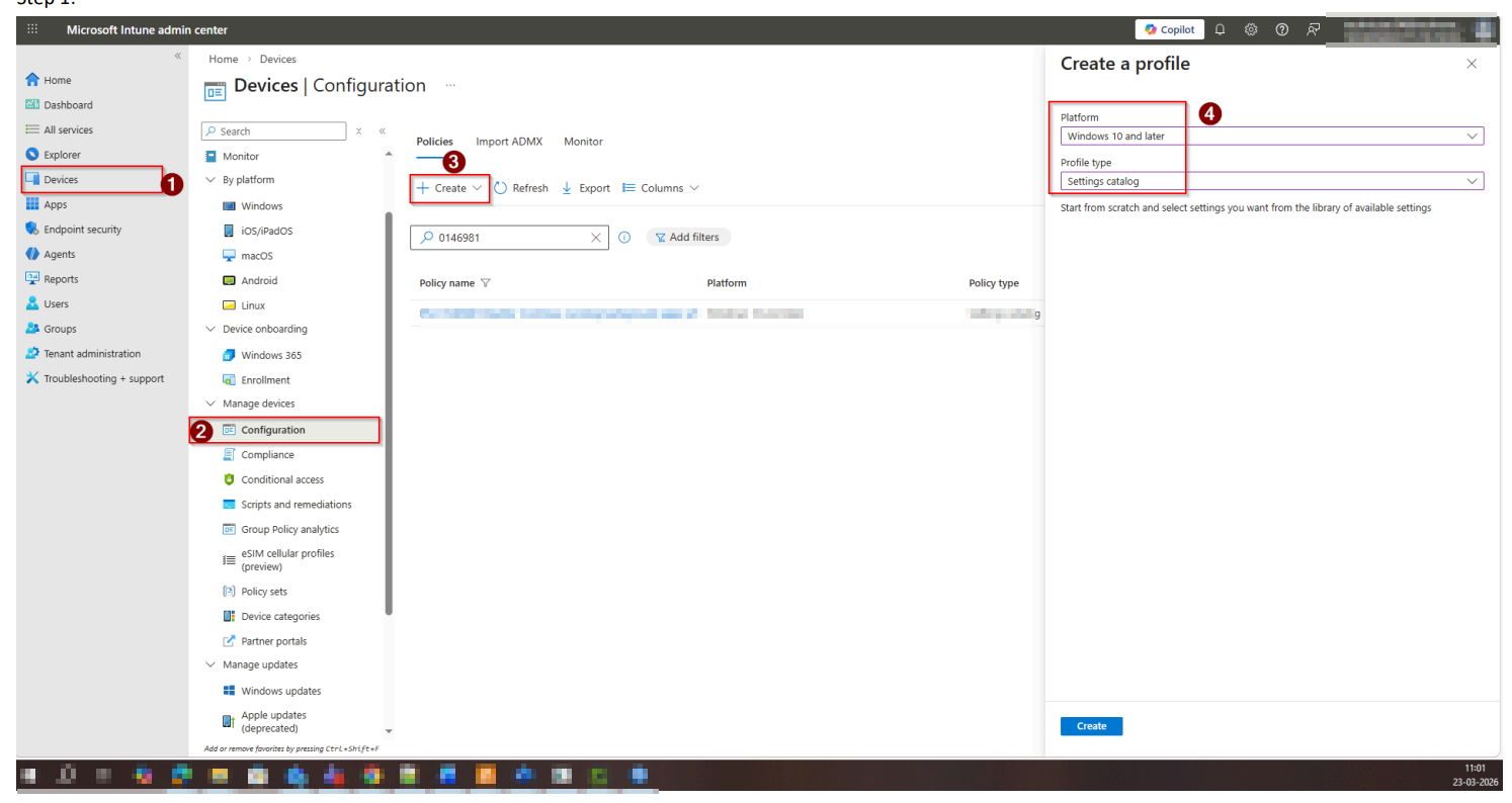 Open Devices > Configuration in Intune