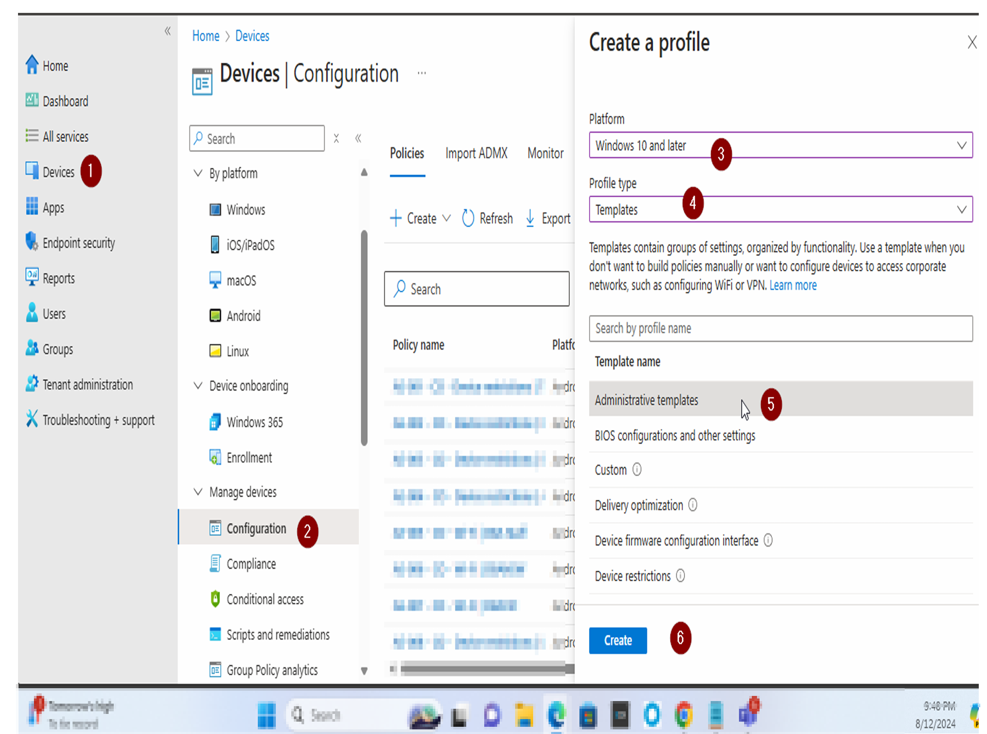 Log in to Intune and Create a Configuration Profile