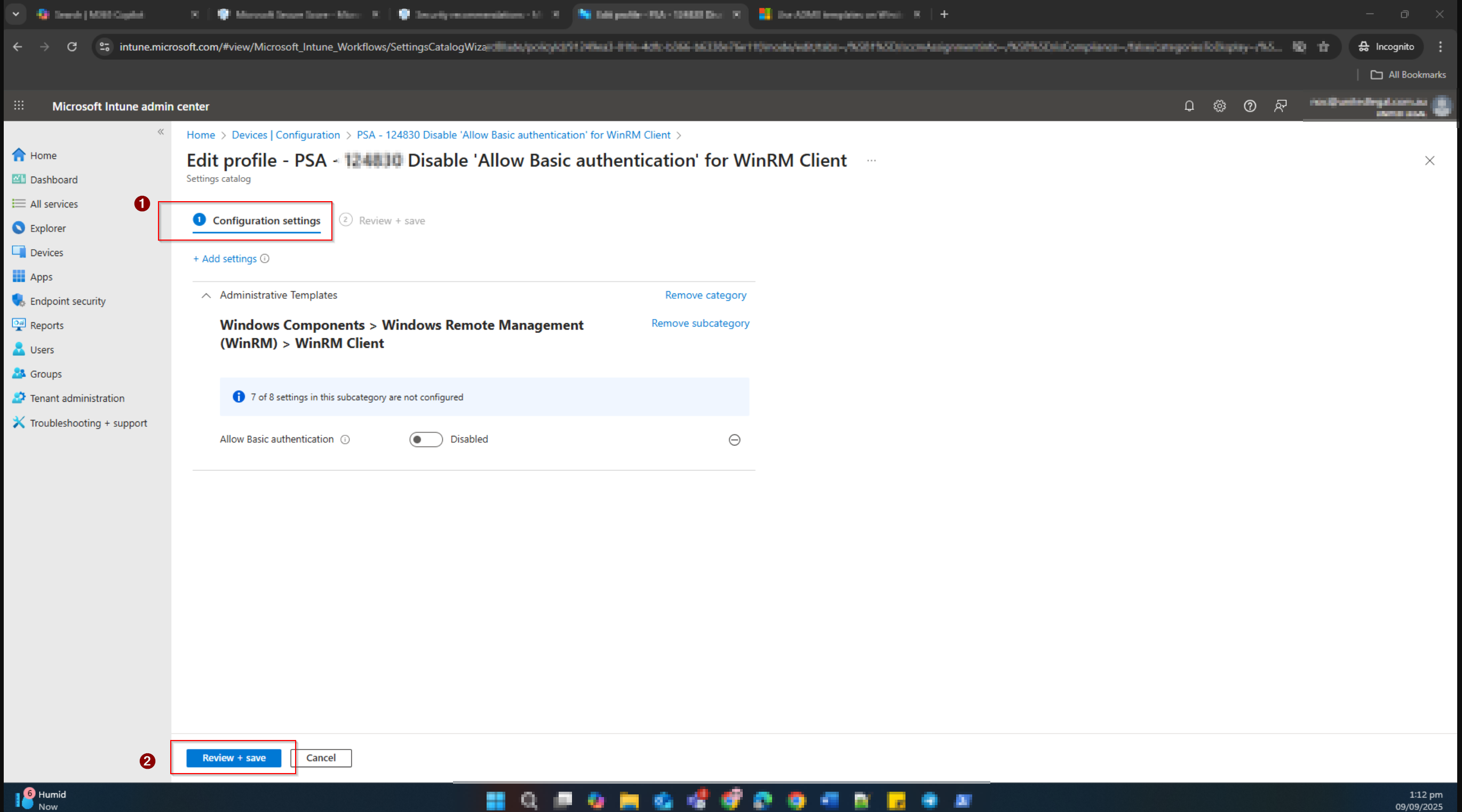 Assign the profile to a device group and save