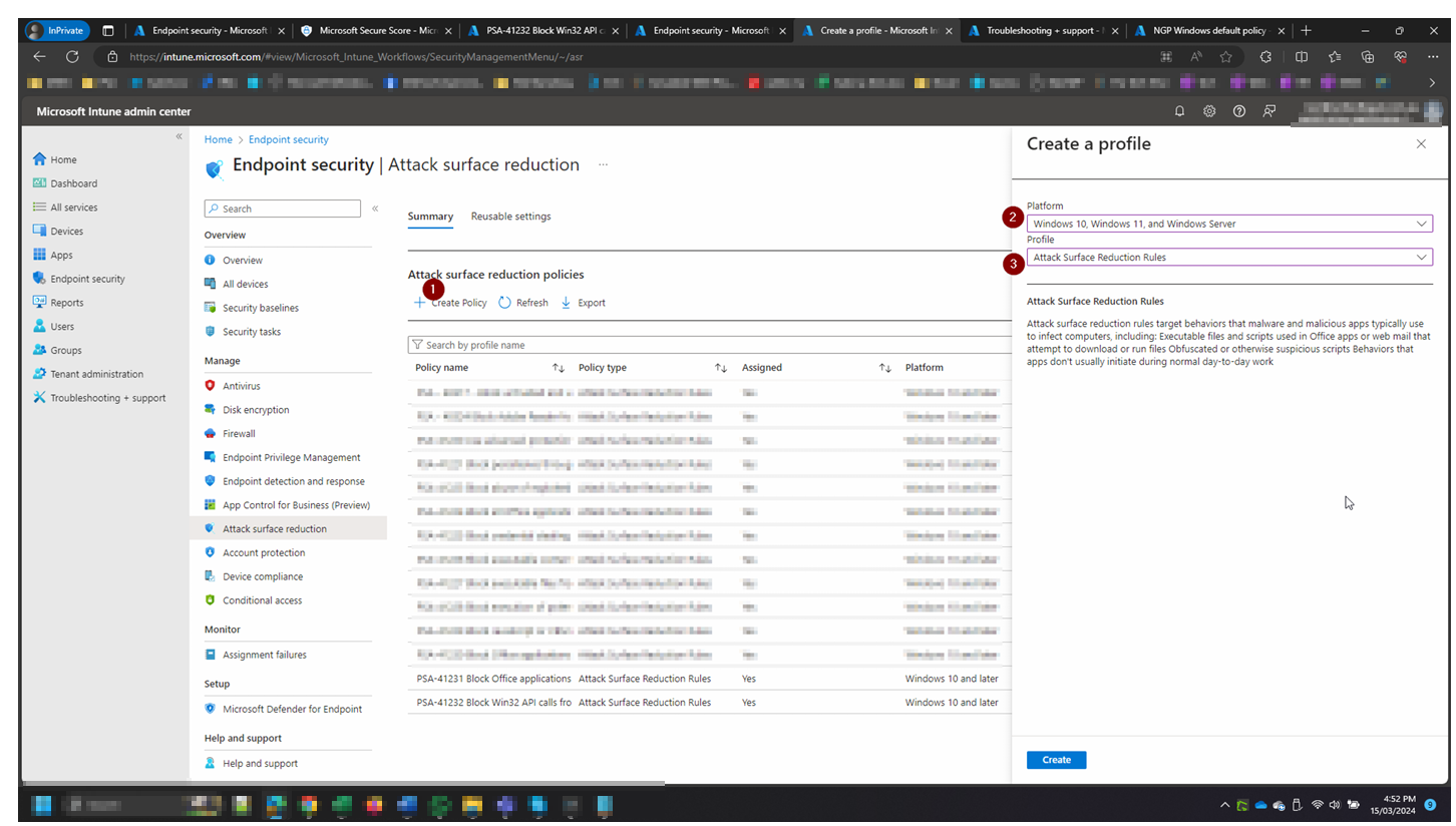 Create a new Attack Surface Reduction policy