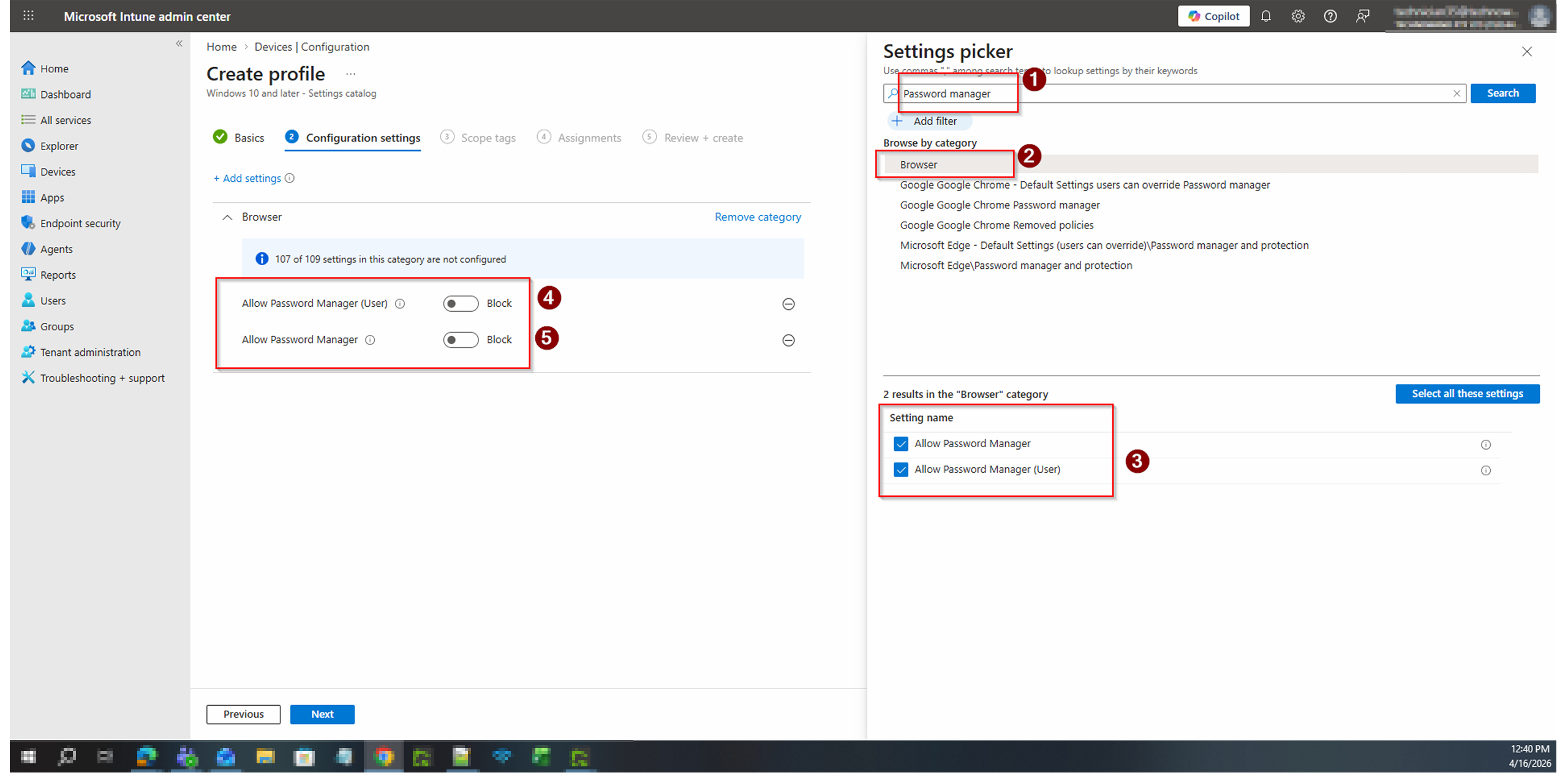 Add Password Manager settings from the Settings catalog