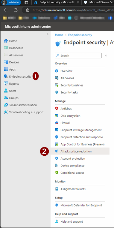 Open Microsoft Intune Admin Center and navigate to Endpoint Security