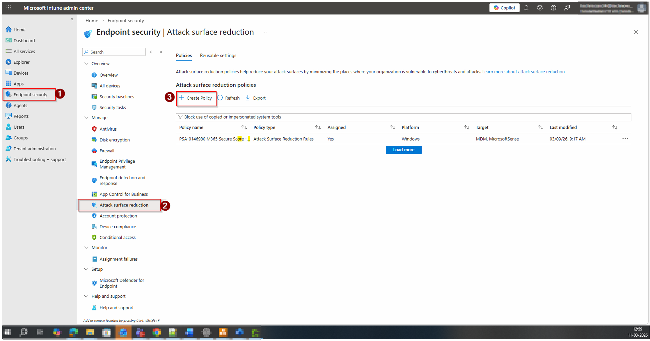 Navigate to Attack Surface Reduction in Intune