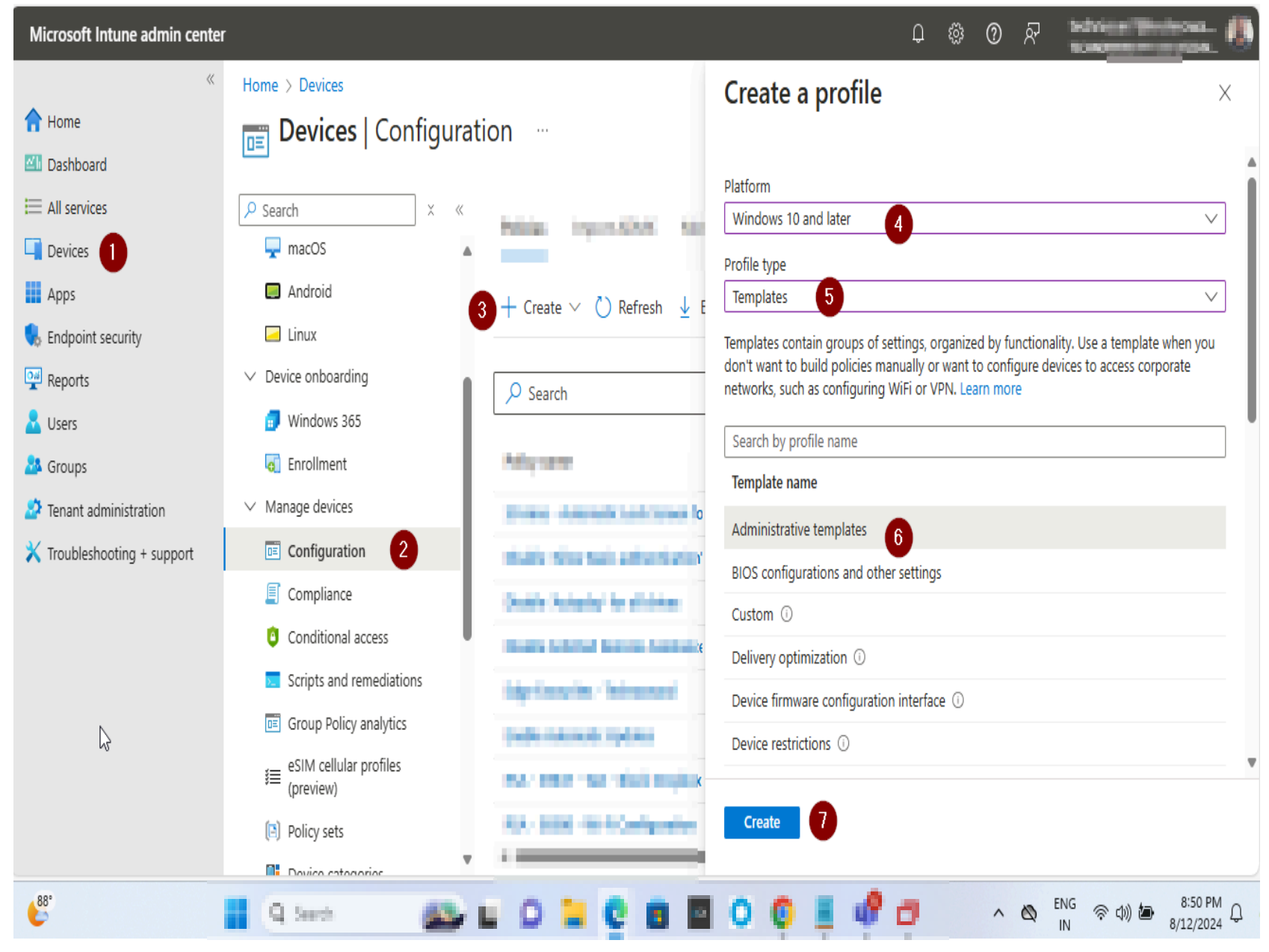Sign in to Microsoft Intune and open Device Configuration