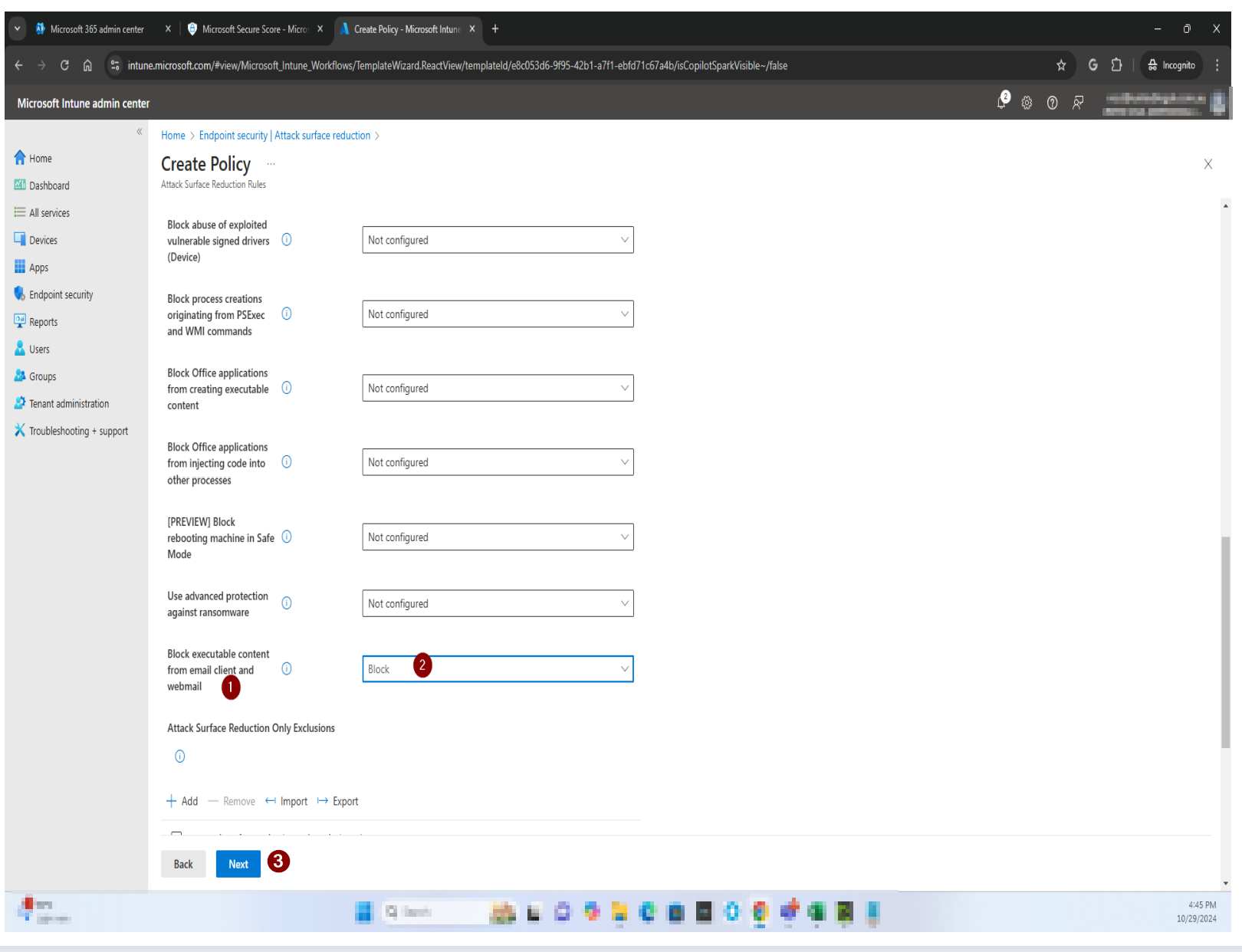 Locate and enable the executable content rule