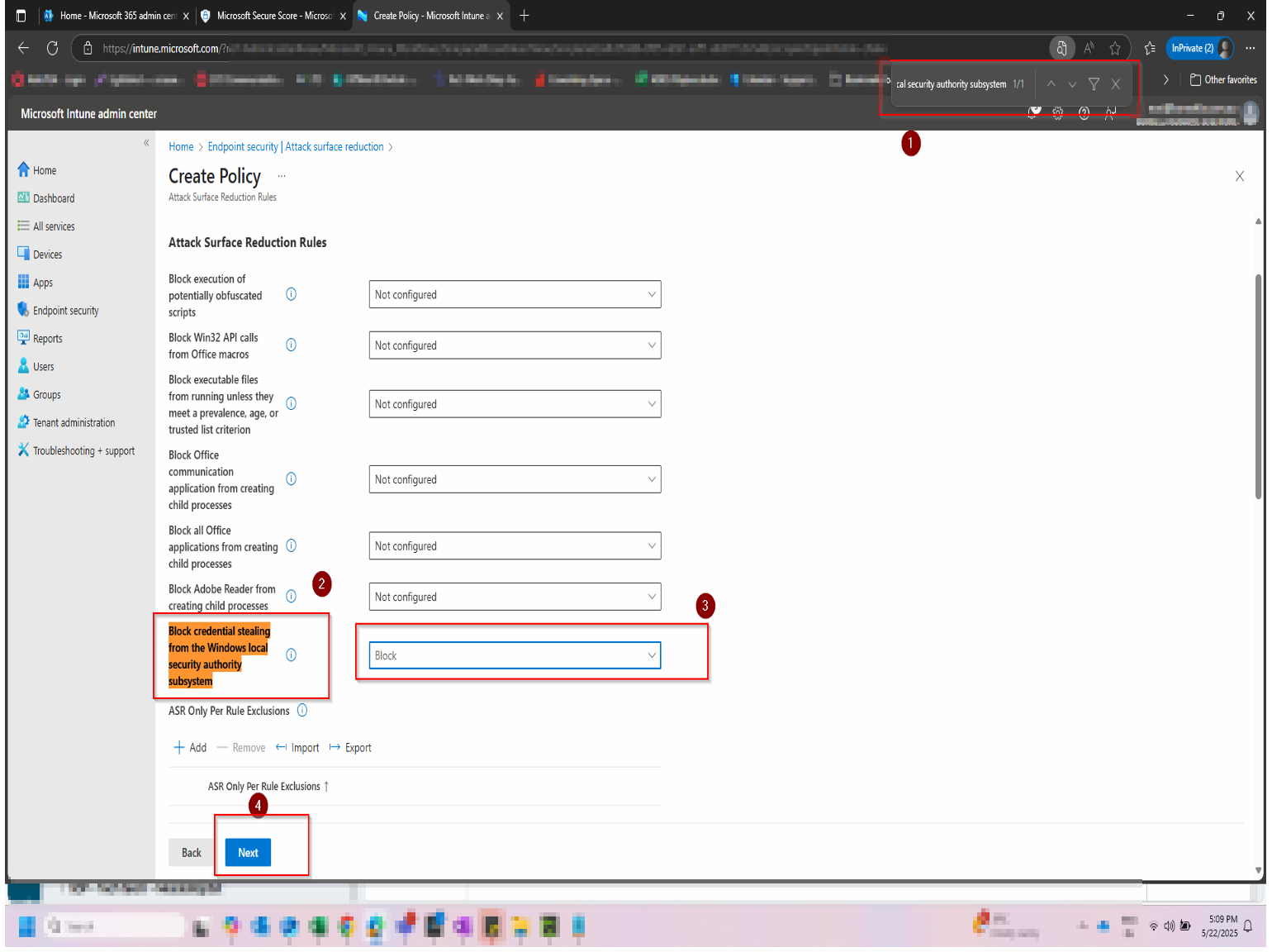 Confirm the Configuration Settings by Block Credential Stealing from the Windows local security authority subsystem
