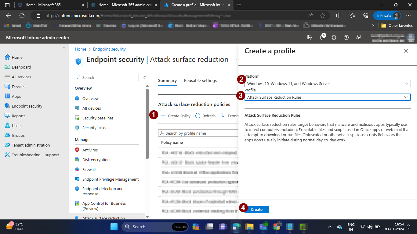 Create a new ASR policy