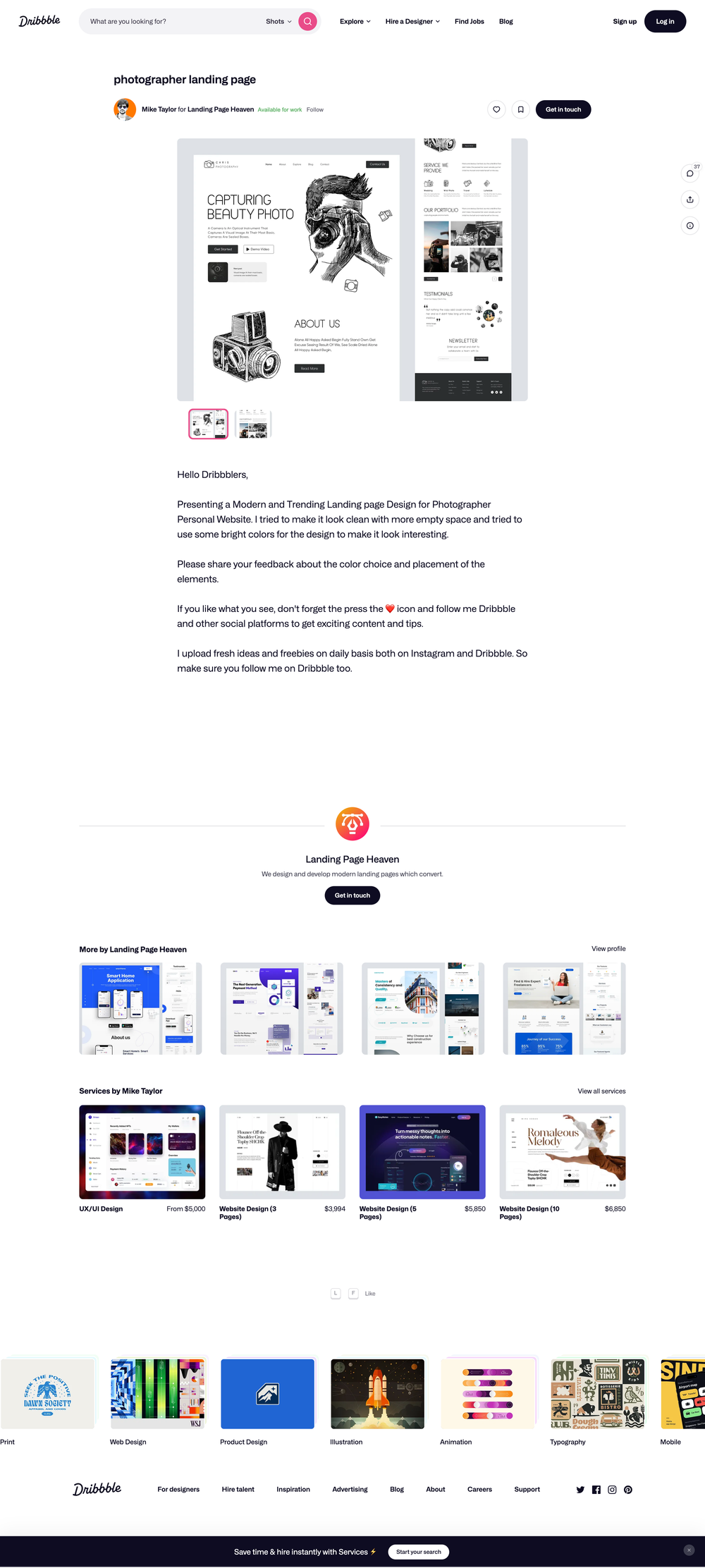 photography-landing-page screenshot | ATemplate.com