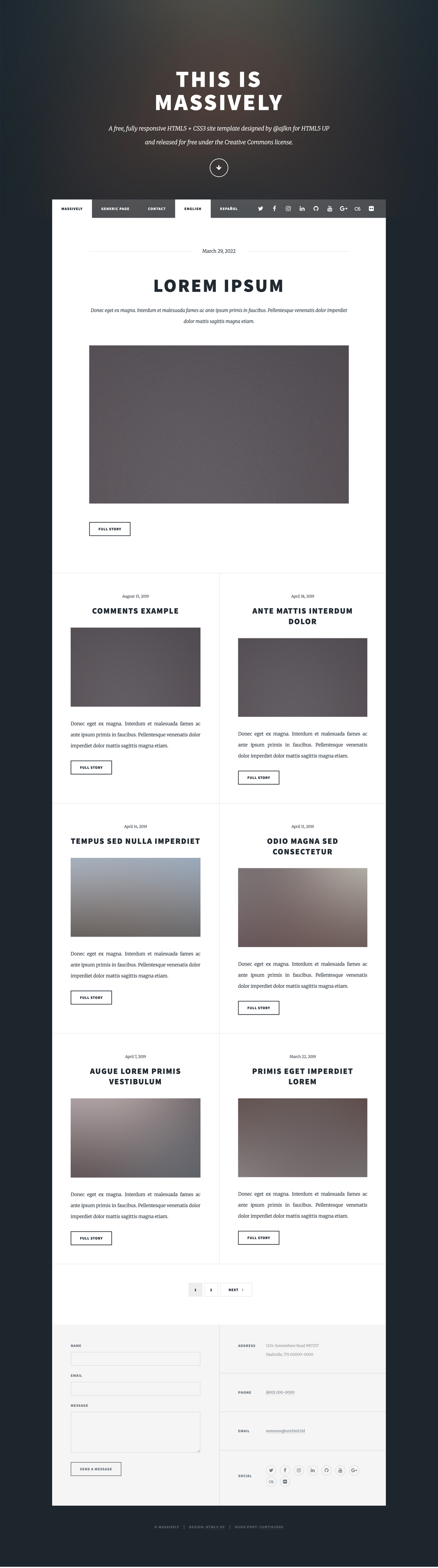 Hugo Theme Massively screenshot | ATemplate.com