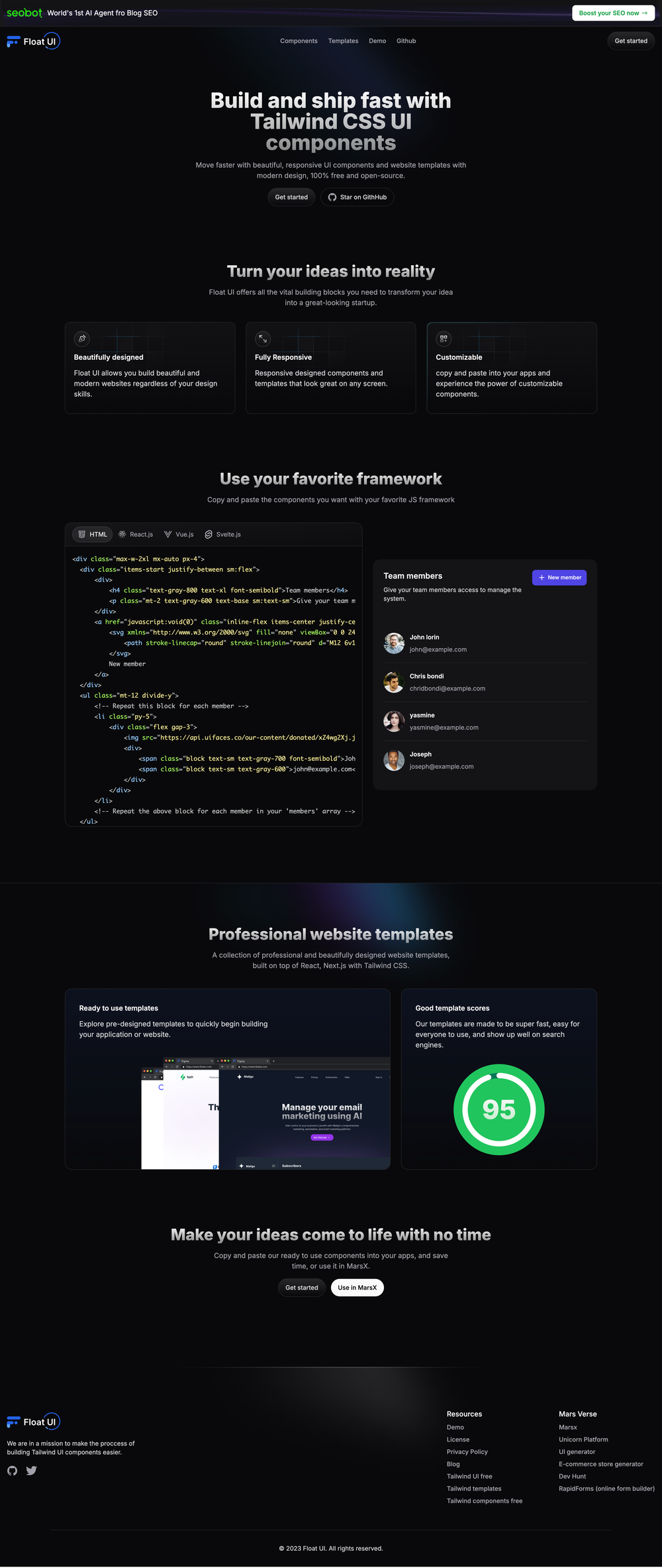 Float UI screenshot | ATemplate.com