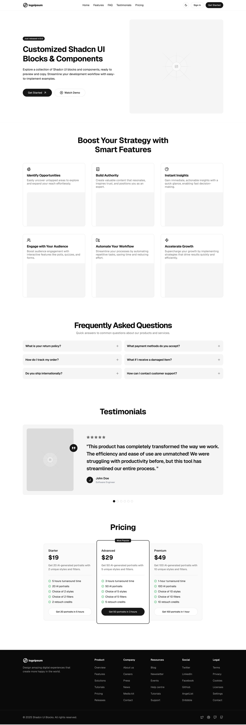 shadcn-ui-landing-page screenshot | ATemplate.com