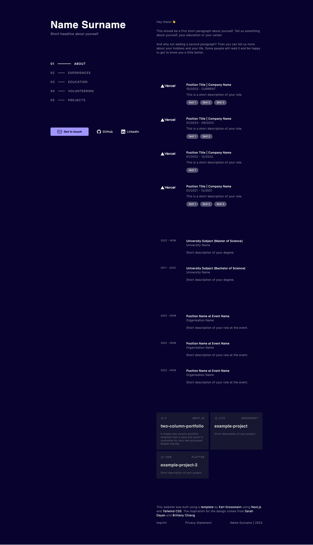 two-column-portfolio screenshot | ATemplate.com