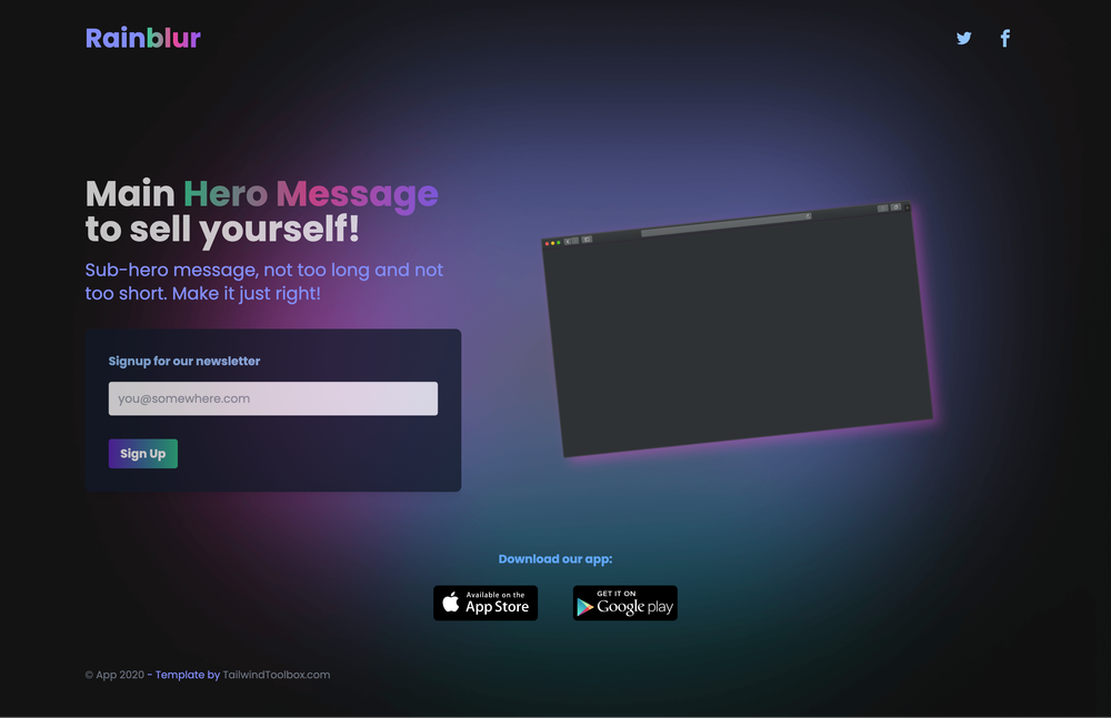 Rainblur Landing Page screenshot | ATemplate.com
