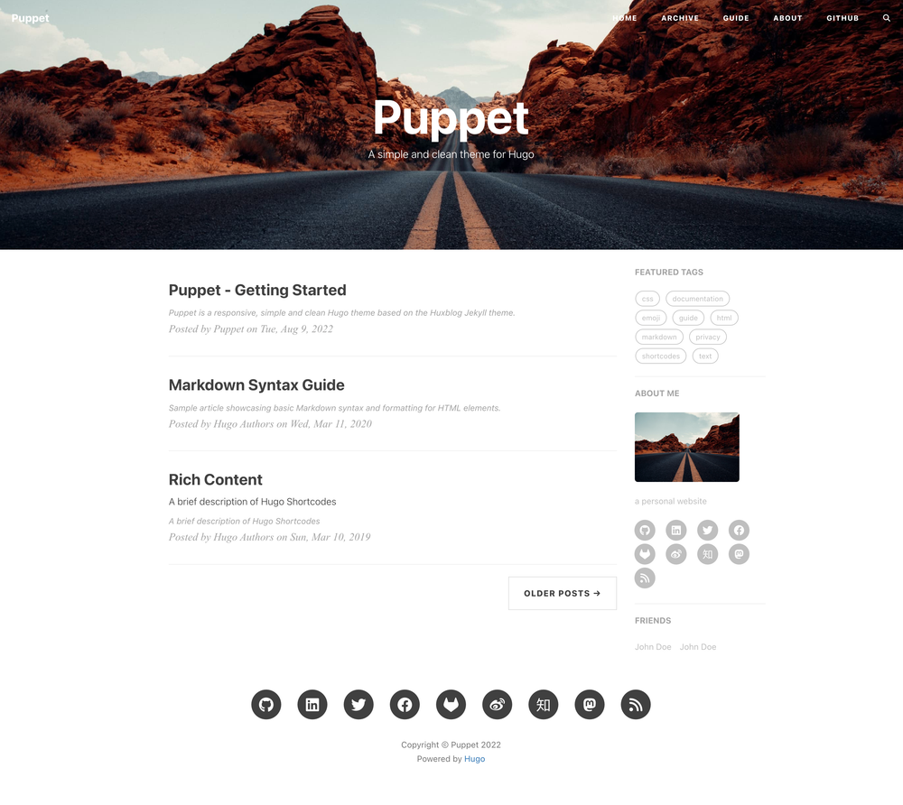 hugo-theme-puppet screenshot | ATemplate.com
