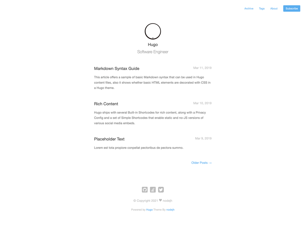 hugo-theme-mini screenshot | ATemplate.com