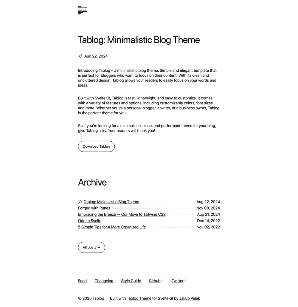 tablog-svelte screenshot | ATemplate.com