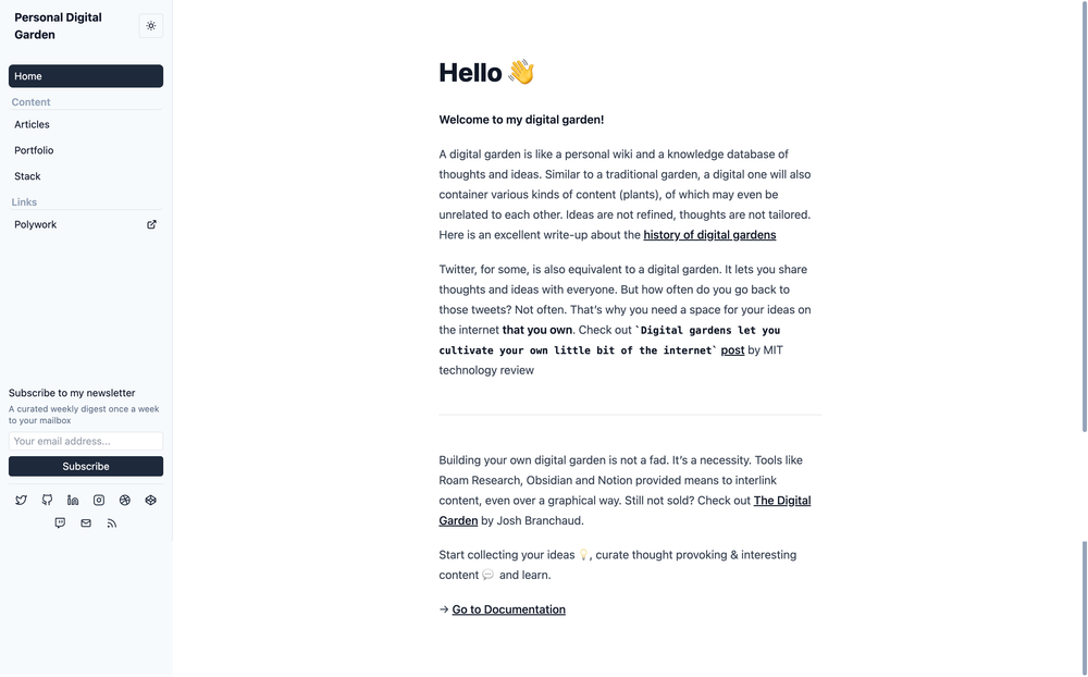 Personal Digital Garden screenshot | ATemplate.com