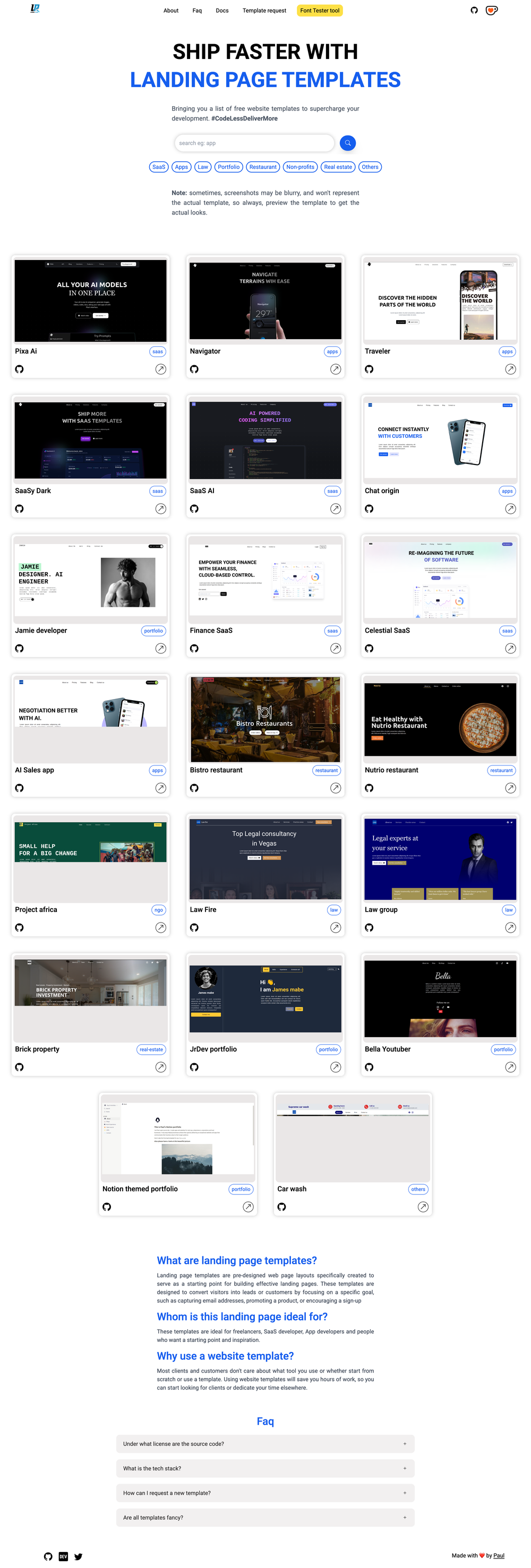 Landing page templates screenshot | ATemplate.com
